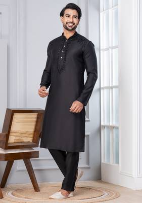 Black Blended Cotton kurta pyjama set 2
