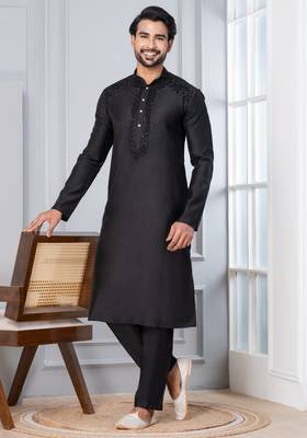 Black Blended Cotton kurta pyjama set 3