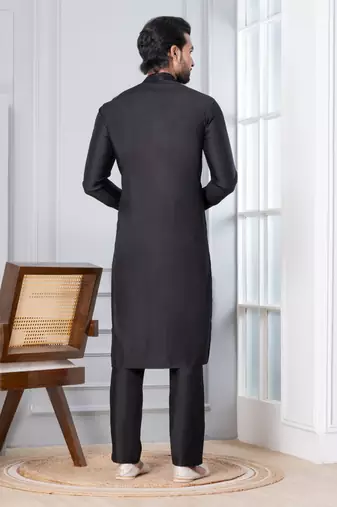 Black Blended Cotton kurta pyjama set