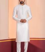 White Blended Cotton kurta pyjama set