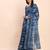 Indigo blue cotton cotton saree with tribal floral print