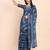 Indigo blue cotton cotton saree with tribal floral print