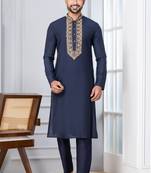 Navy Blue Blended Cotton kurta pyjama set