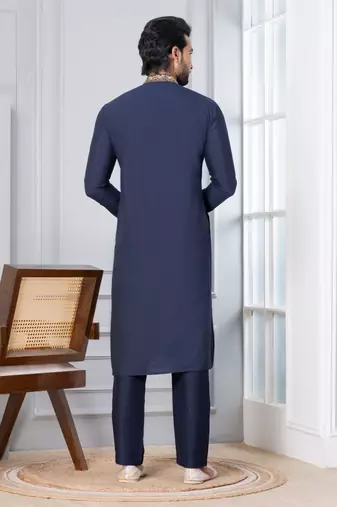 Navy Blue Blended Cotton kurta pyjama set
