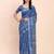 Indigo blue cotton cotton saree with tribal floral print