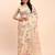 cream beige linen cotton floral print zari border saree with blouse