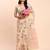 cream beige linen cotton floral print zari border saree with blouse