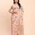 cream beige linen cotton floral print zari border saree with blouse