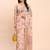 cream beige linen cotton floral print zari border saree with blouse