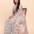 cream beige linen cotton floral print zari border saree with blouse