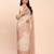 cream beige linen cotton floral print zari border saree with blouse