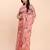 cream beige linen cotton floral print zari border saree with blouse