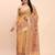 cream beige linen cotton floral print zari border saree with blouse