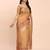 cream beige linen cotton floral print zari border saree with blouse