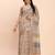 cream beige linen cotton floral print zari border saree with blouse