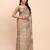 cream beige linen cotton floral print zari border saree with blouse