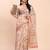 cream beige linen cotton floral print zari border saree with blouse