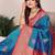 Royal blue silk blend zari butta weaving banarasi saree with contrast pallu and blouse