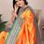 Orange silk blend zari butta weaving banarasi saree with contrast pallu and blouse