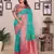 Turquoise silk blend zari butta weaving banarasi saree with contrast pallu and blouse