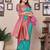 Turquoise silk blend zari butta weaving banarasi saree with contrast pallu and blouse