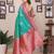 Turquoise silk blend zari butta weaving banarasi saree with contrast pallu and blouse