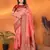 Peach silk blend zari butta weaving banarasi saree with contrast pallu and blouse
