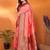Peach silk blend zari butta weaving banarasi saree with contrast pallu and blouse