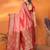 Peach silk blend zari butta weaving banarasi saree with contrast pallu and blouse