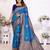 Royal blue silk blend zari butta weaving banarasi saree with contrast pallu and blouse