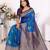 Royal blue silk blend zari butta weaving banarasi saree with contrast pallu and blouse