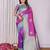 Pink silk blend zari butta weaving banarasi saree with contrast pallu and blouse