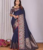 Navy blue silk blend zari jacquard weaving banarasi saree with zari weaving border