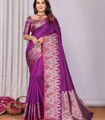 Purple silk blend zari jacquard weaving banarasi saree with zari weaving border