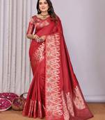 Red silk blend zari jacquard weaving banarasi saree with zari weaving border