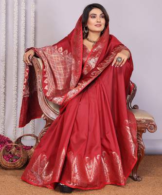 Red silk blend zari jacquard weaving banarasi saree with zari weaving border 4
