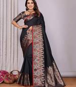 Black silk blend zari jacquard weaving banarasi saree with zari weaving border