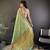 Light green silk blend copper zari weaving banarasi saree with contrast blouse
