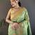Light green silk blend copper zari weaving banarasi saree with contrast blouse