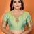 Light green silk blend copper zari weaving banarasi saree with contrast blouse