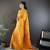 Orange silk blend copper zari weaving banarasi saree with contrast blouse