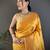 Orange silk blend copper zari weaving banarasi saree with contrast blouse