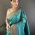 Teal green silk blend copper zari weaving banarasi saree with contrast blouse