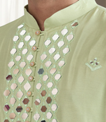 Pista green art silk kurta churidar for mens