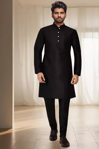 Black silk kurta churidar for men's