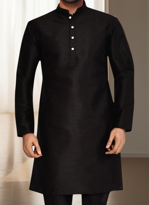Black silk kurta churidar for men's 3