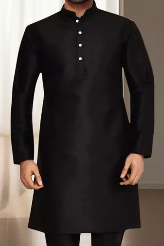 Black silk kurta churidar for men's