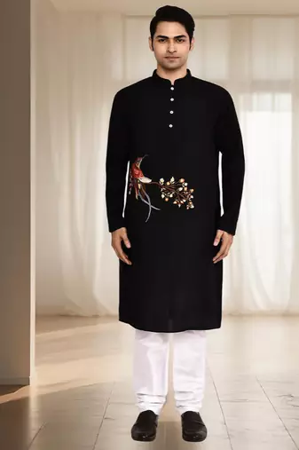 Black silk kurta churidar for men's