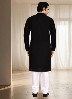 Black silk kurta churidar for men's 3