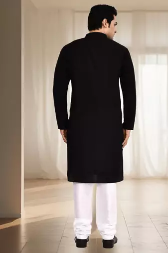 Black silk kurta churidar for men's